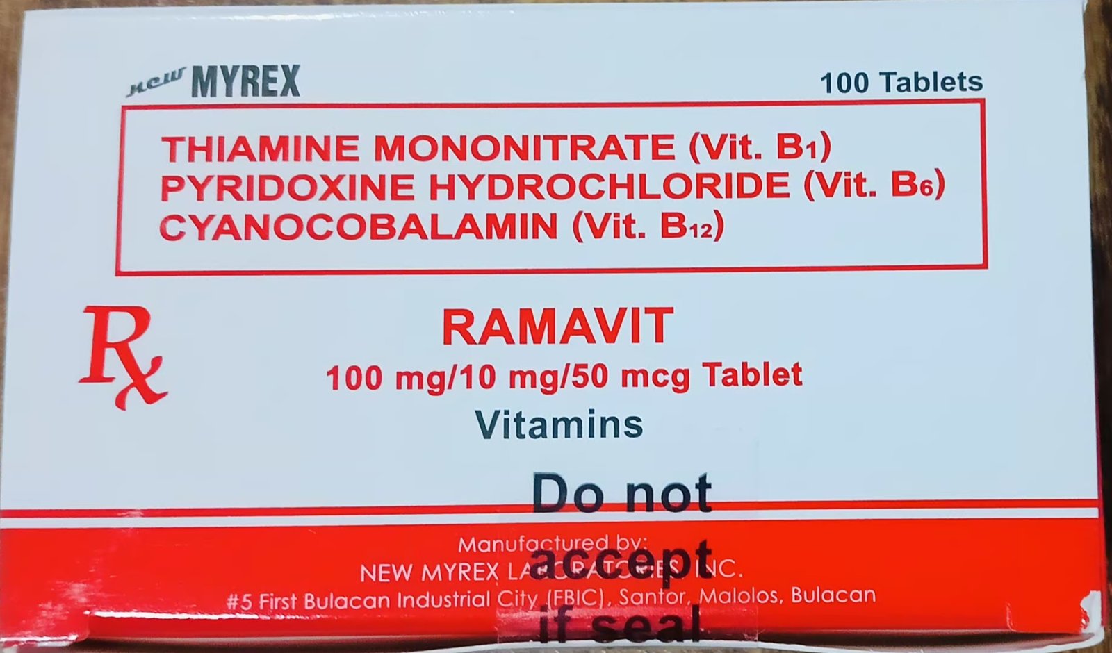 Vitamin B1+Vitamin B6+Vitamin B12 100mg/10mg 100 Tablets	RAMAVIT